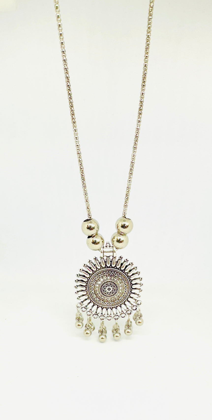 Radiant Oxidised Silver Pendant Necklace - Floral Charm