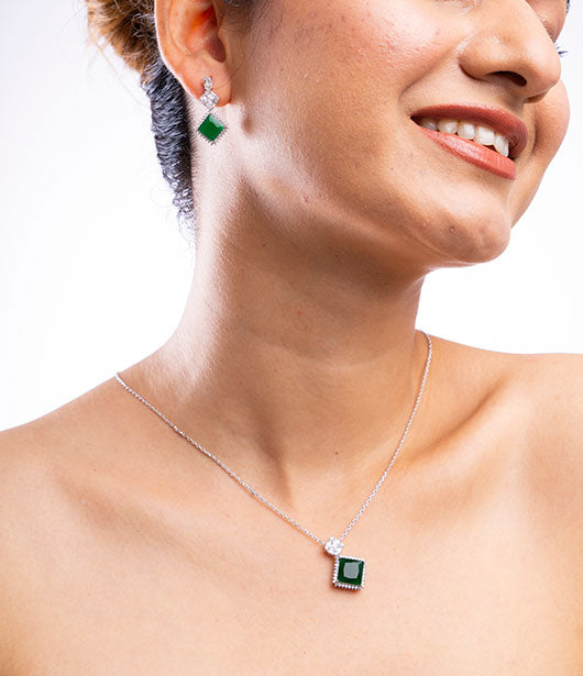 Emerald Grace Chain Pendant and Earrings Set