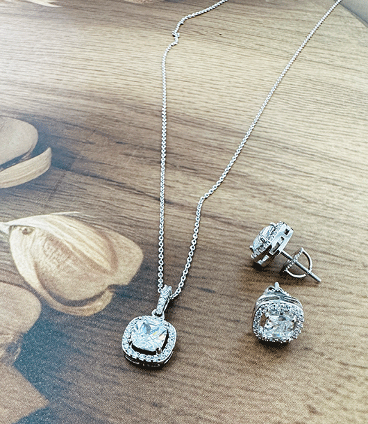 Elegant Square American Diamond Chain Pendant  and Earrings Set