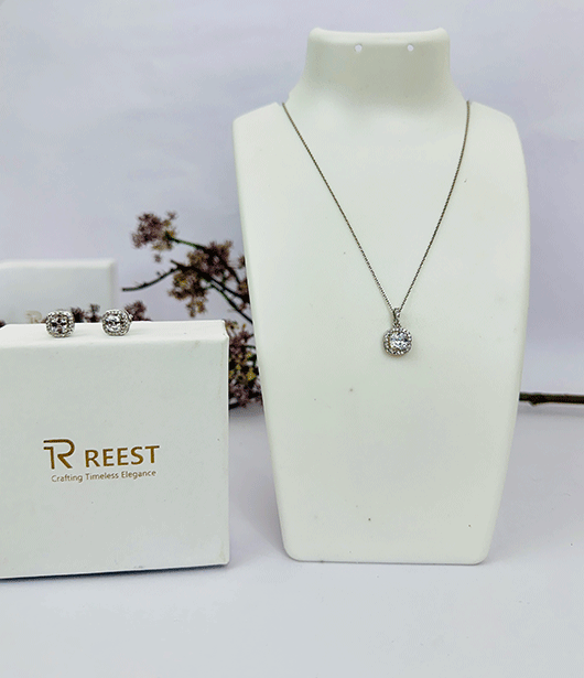 Elegant Square American Diamond Chain Pendant  and Earrings Set