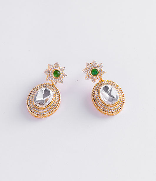 Gold-Tone Oval Crystal and Green Gemstone Earrings