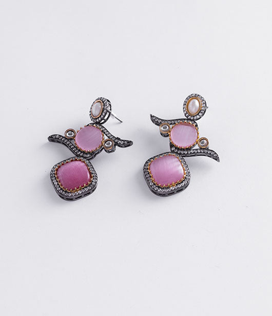 Pink and Pearl Geometric Drop Earrings