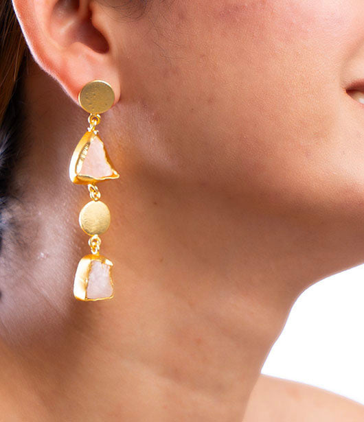 Gold Drop Earrings with Raw Stone Accents