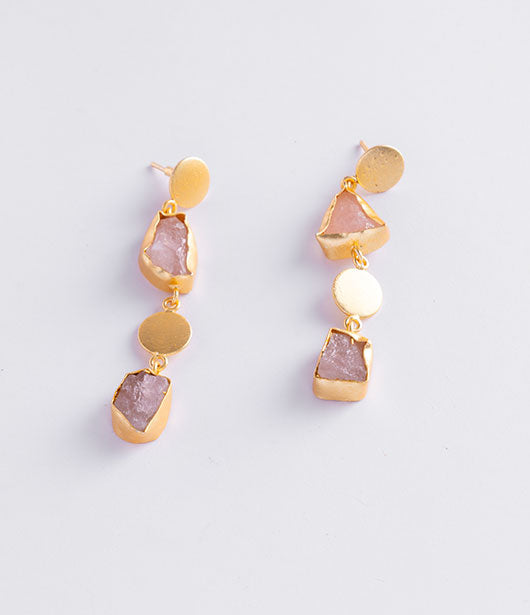 Gold Drop Earrings with Raw Stone Accents