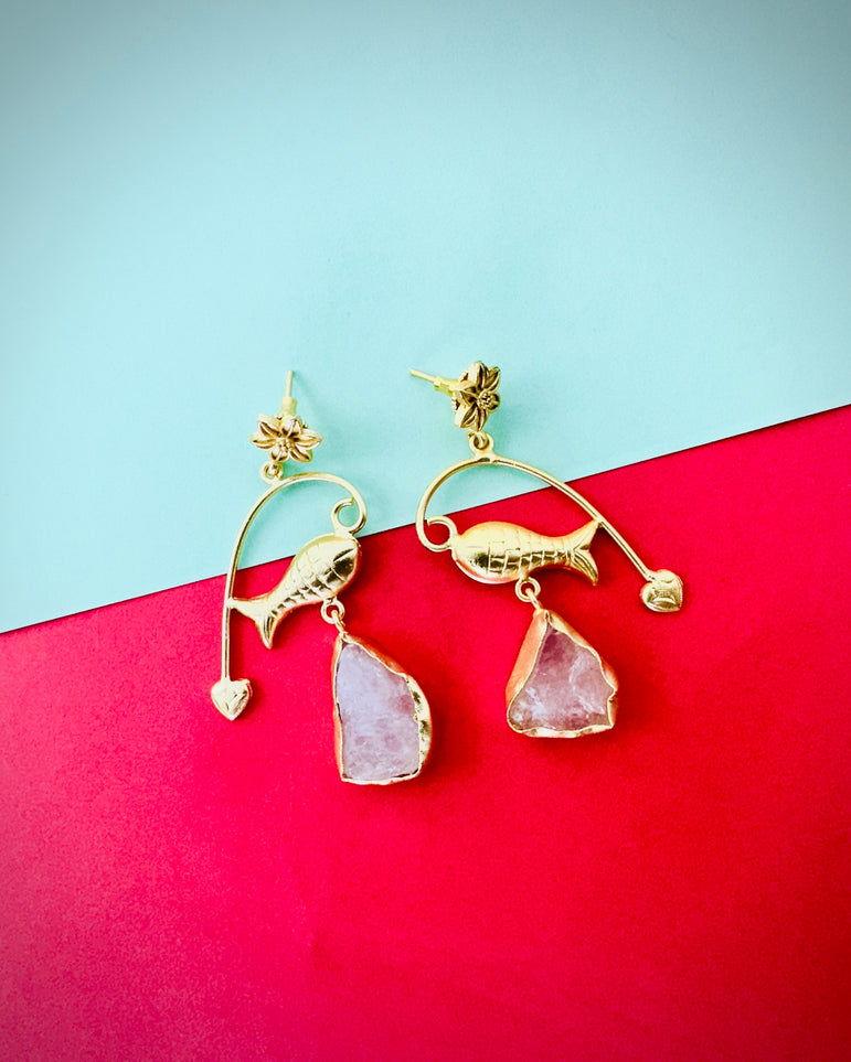 Gold-Toned Fish and Gemstone Statement Earring