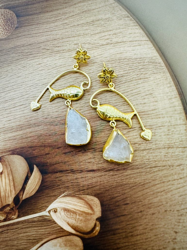 Gold-Toned Fish and Gemstone Statement Earring