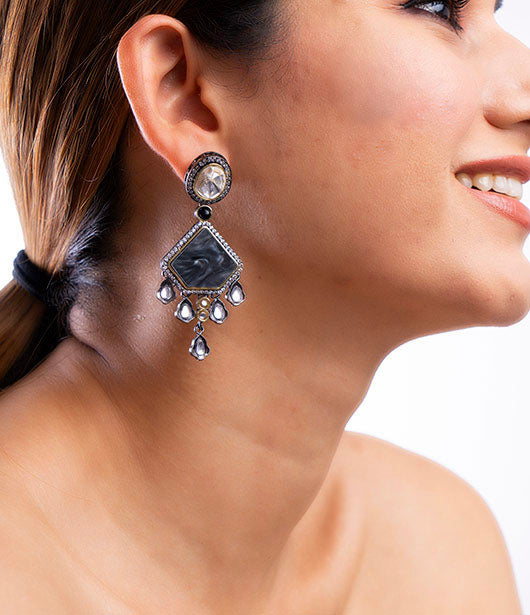 Black Marbled Drop Earrings