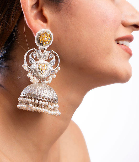 Silver and Pearl Jhumka Earrings