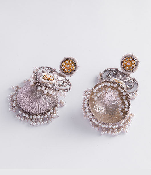 Silver and Pearl Jhumka Earrings