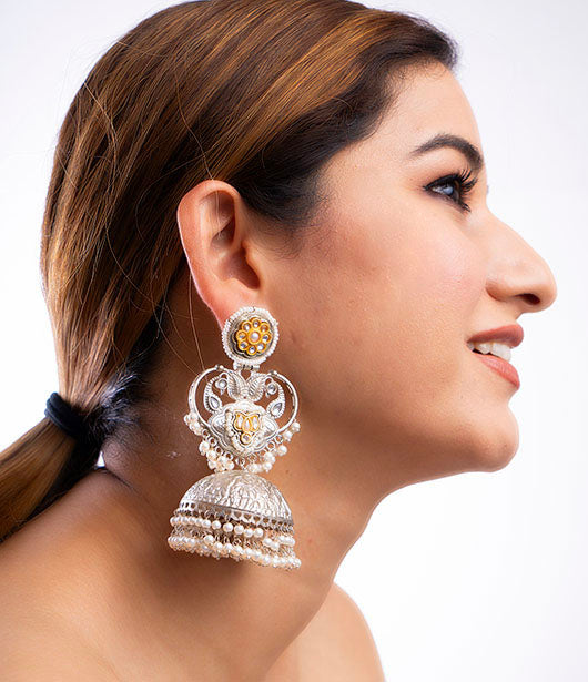 Silver and Pearl Jhumka Earrings