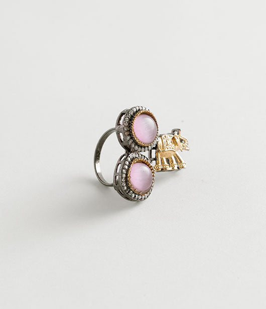 Pink Double Stone Elephant Ring