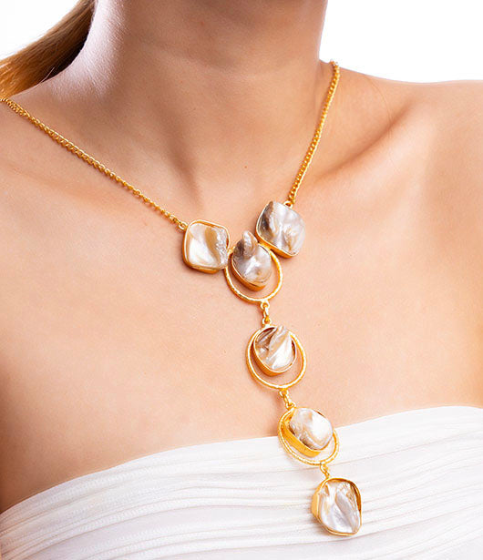 Gold and Mother of Pearl Statement Necklace Set