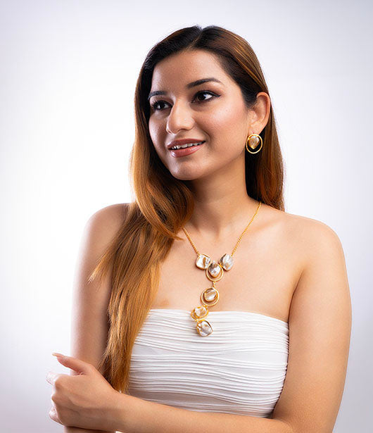 Gold and Mother of Pearl Statement Necklace Set