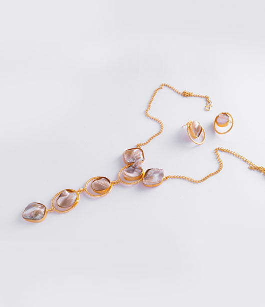 Gold and Mother of Pearl Statement Necklace Set