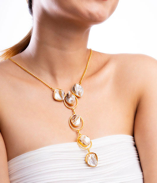 Gold and Mother of Pearl Statement Necklace Set