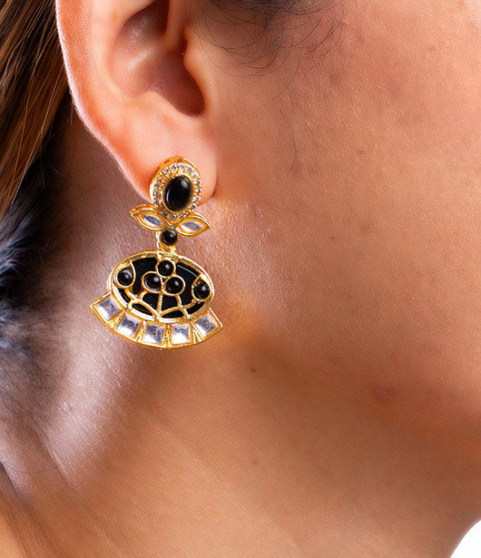 Black and Gold Fan-Shaped Earrings