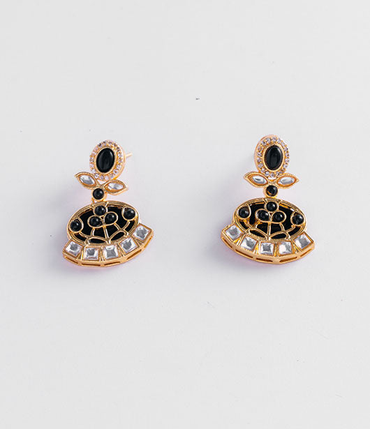 Black and Gold Fan-Shaped Earrings