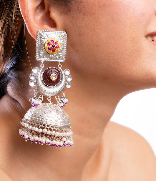 Silver Jhumka Statement Earrings