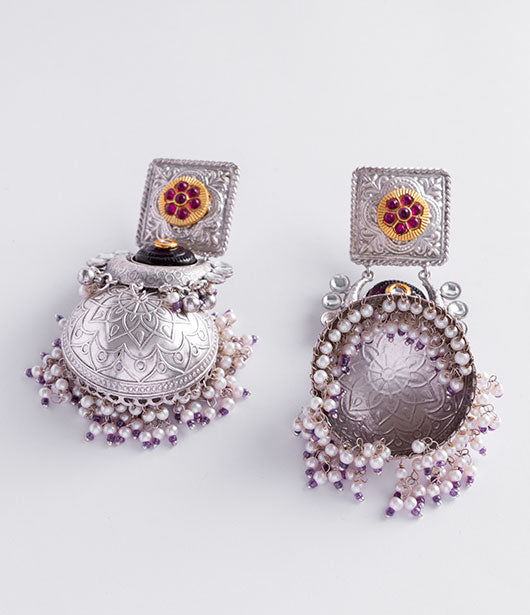 Silver Jhumka Statement Earrings