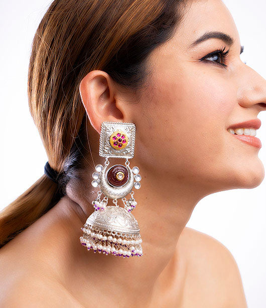 Silver Jhumka Statement Earrings