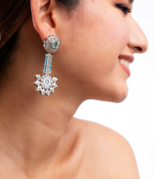 Silver Floral Drop Earrings