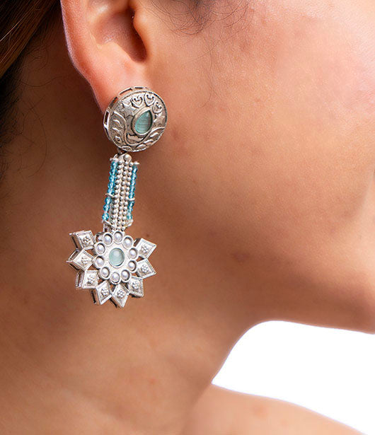 Silver Floral Drop Earrings