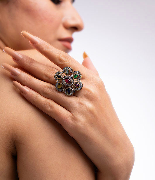 Multicolor Floral Statement Ring