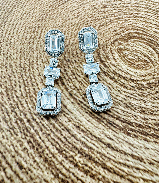 Luxurious Triple American Diamond Drop Earrings