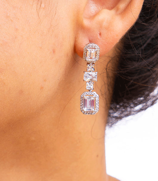 Luxurious Triple American Diamond Drop Earrings