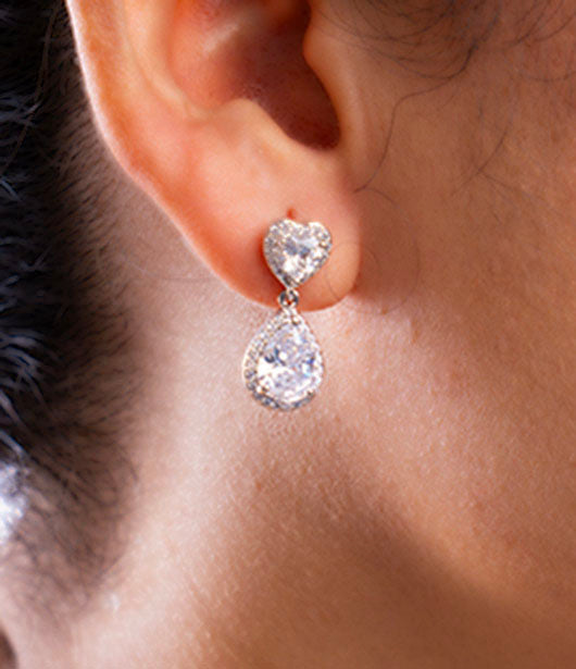 Heart-Shaped American Diamond Drop Earrings