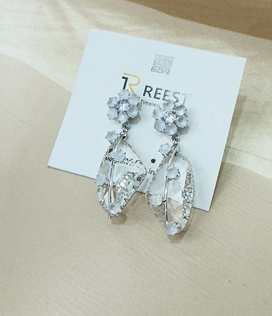 Floral Crystal Leaf Drop Earrings