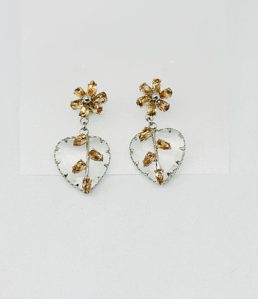 Floral Heart Crystal Drop Earrings