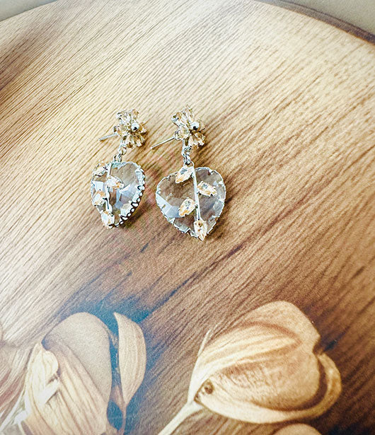 Floral Heart Crystal Drop Earrings