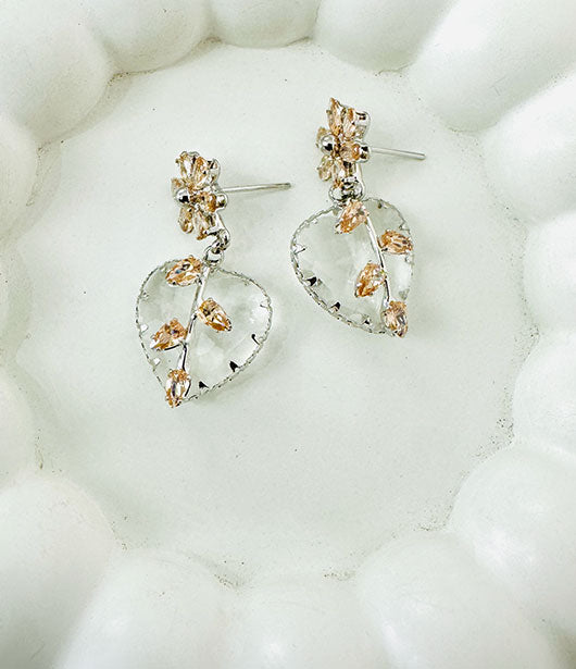 Floral Heart Crystal Drop Earrings