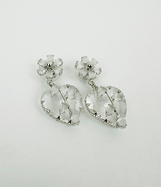 Floral Heart Crystal Drop Earrings