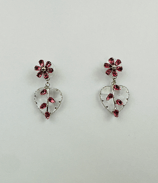 Floral Heart Crystal Drop Earrings