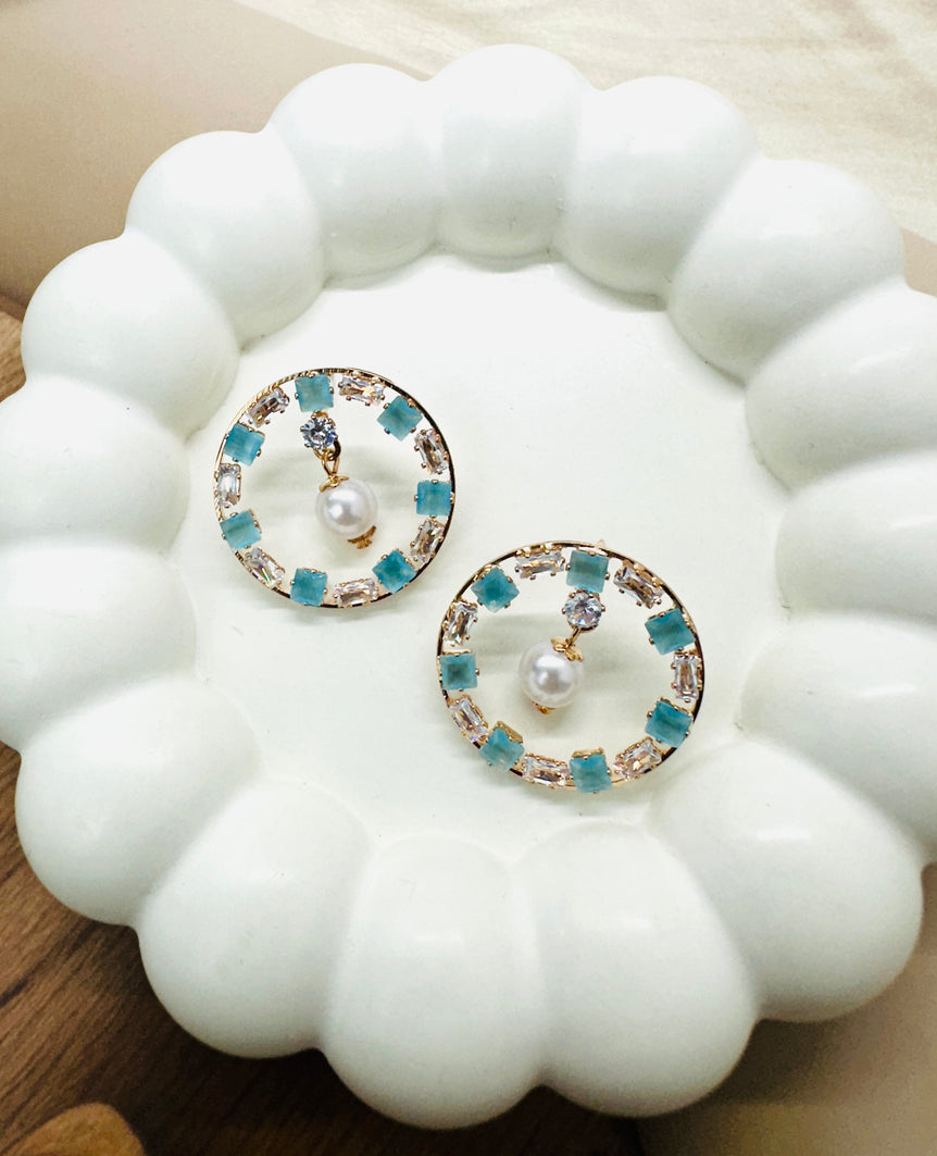 Elegant Circular Drop Earrings with Pearl Accents