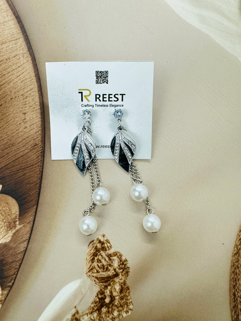 Leaf-Inspired Drop Earrings with Pearl Accents