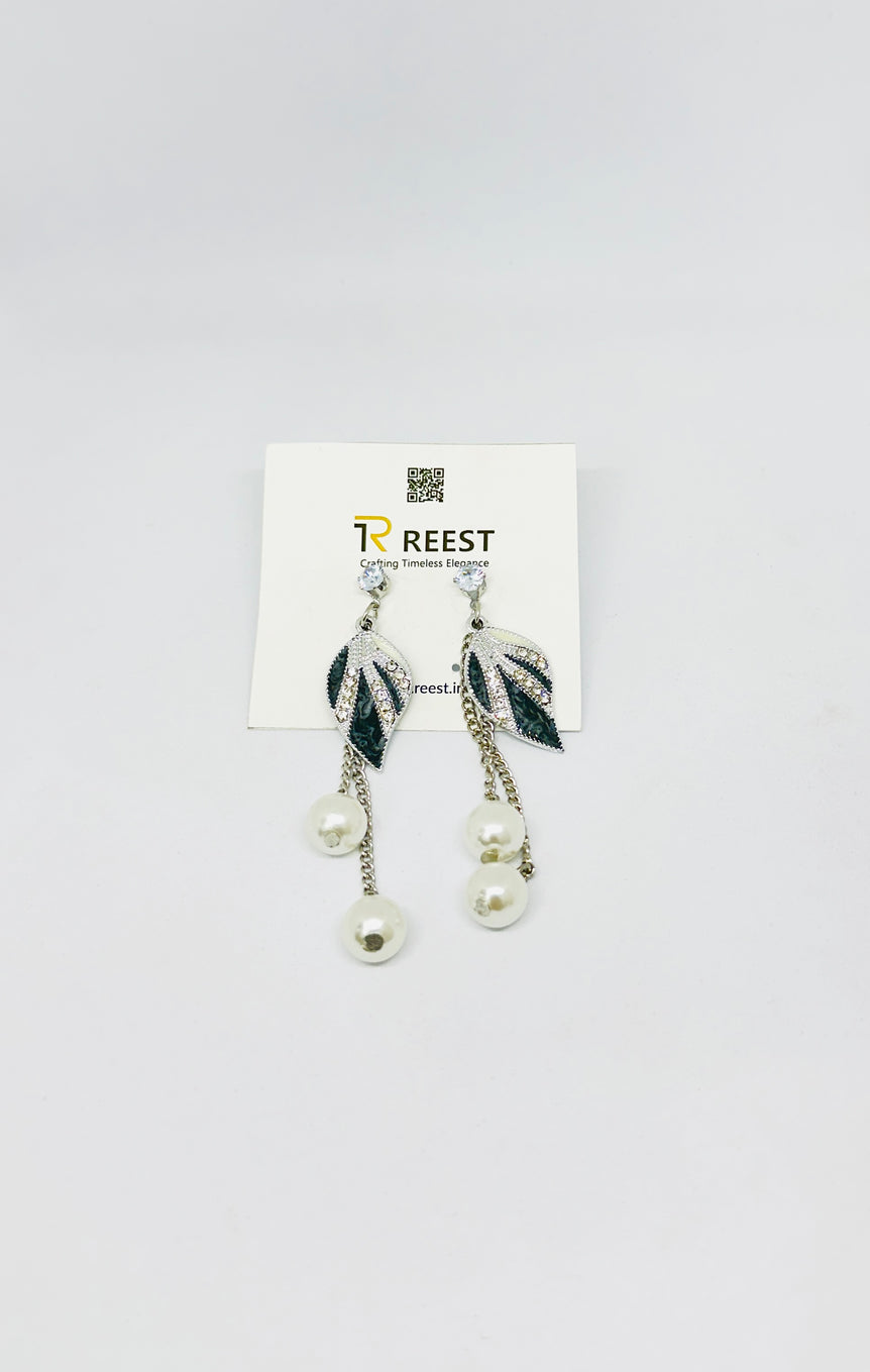 Leaf-Inspired Drop Earrings with Pearl Accents