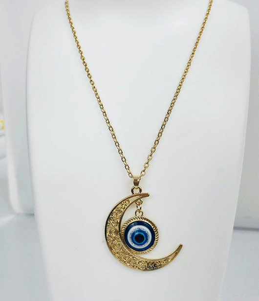 Crescent Moon Evil Eye Chain Pendant