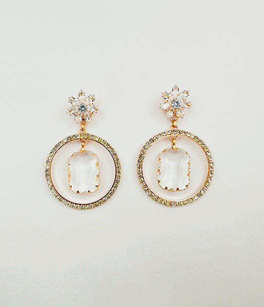 Floral Crystal Circle Drop Earrings